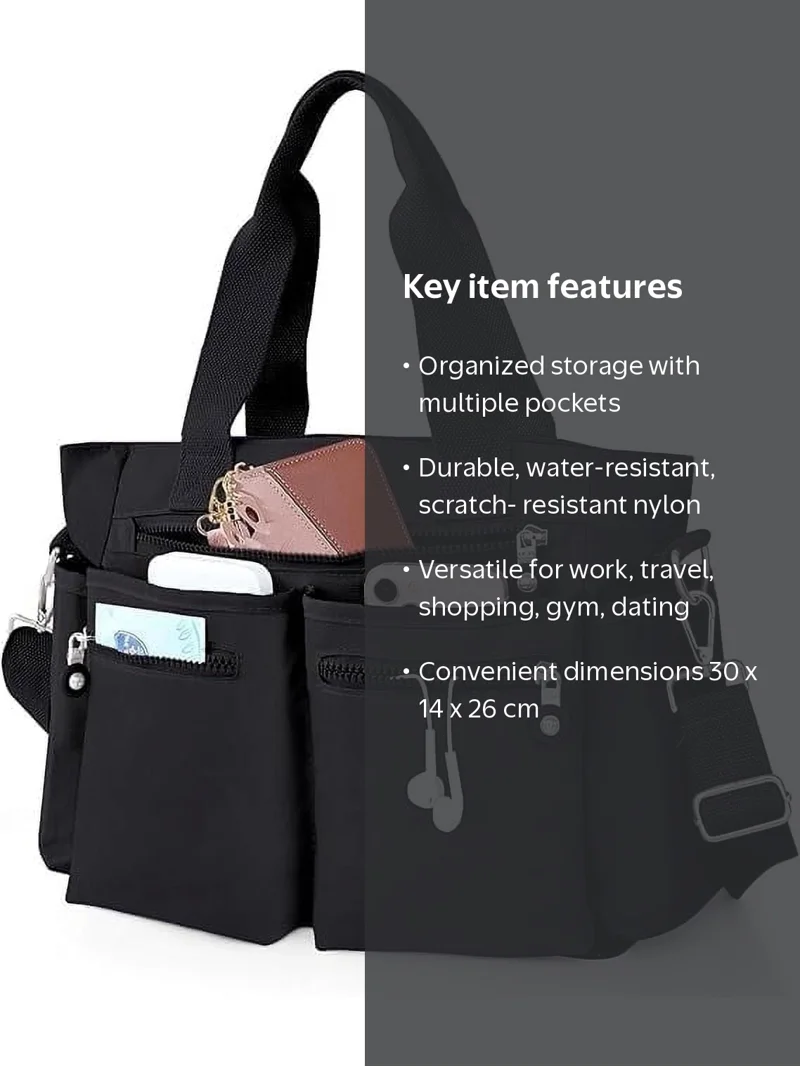 black nylon travel tote bag The Zip-All resistant nylon Members Only Black Tote Bag