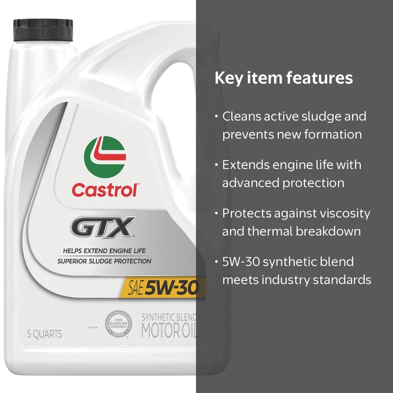 Castrol GTX 5W-30 Synthetic Blend Motor Oil 5 Quarts for Engine