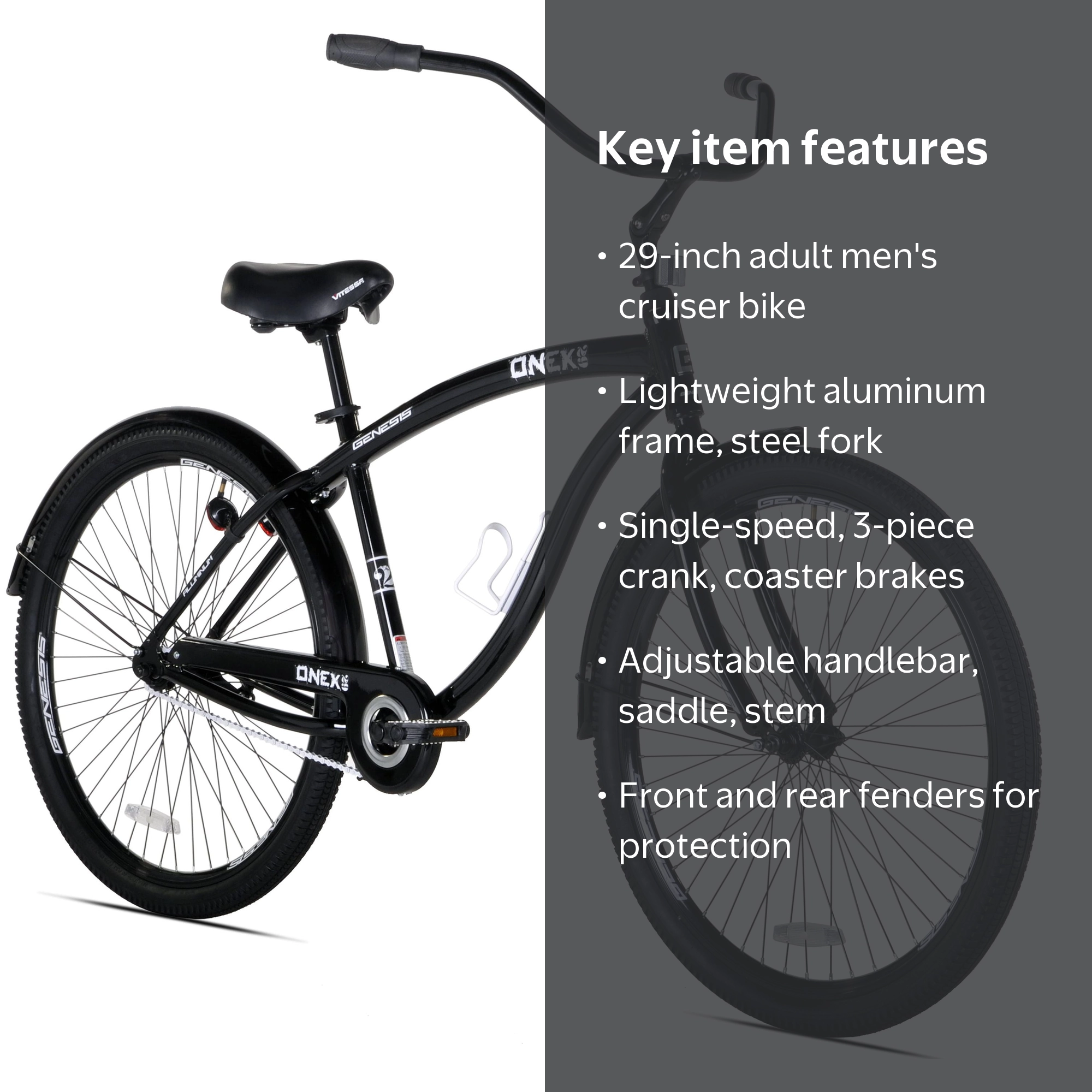 Genesis Onyx 29 in Cruiser Bicycle, Black - Walmart.com