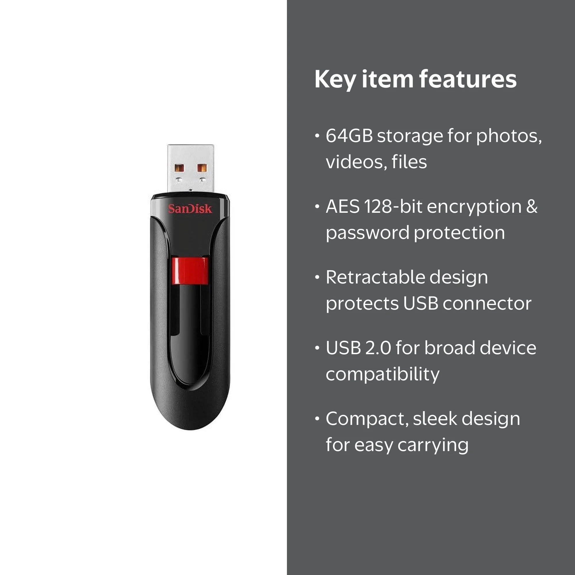 SanDisk 64GB Cruzer Glide USB 2.0 Flash Drive SDCZ60-064G-AW46