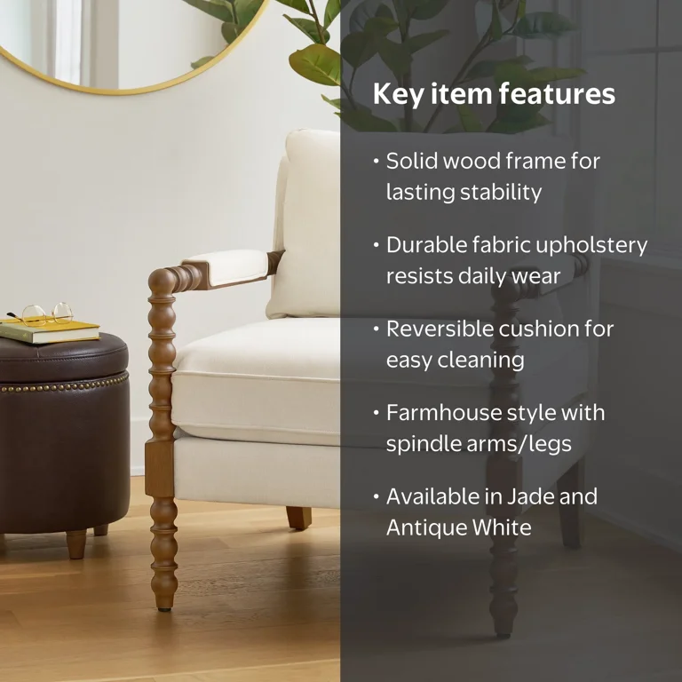 Pioneer Woman Harper Spindle Accent Chair, Antique White Fabric