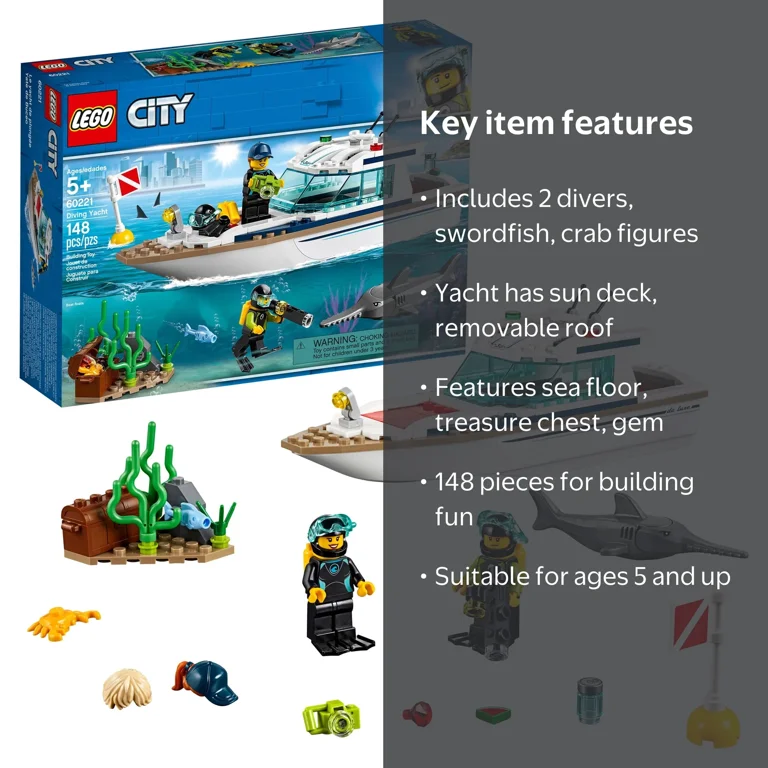 LEGO City Marine Set: Diving Yacht 60221 Boat Toy with Minifigures