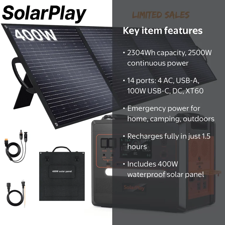 SolarPlay Portable Power Station, 2500W/2304Wh Large Capacity
