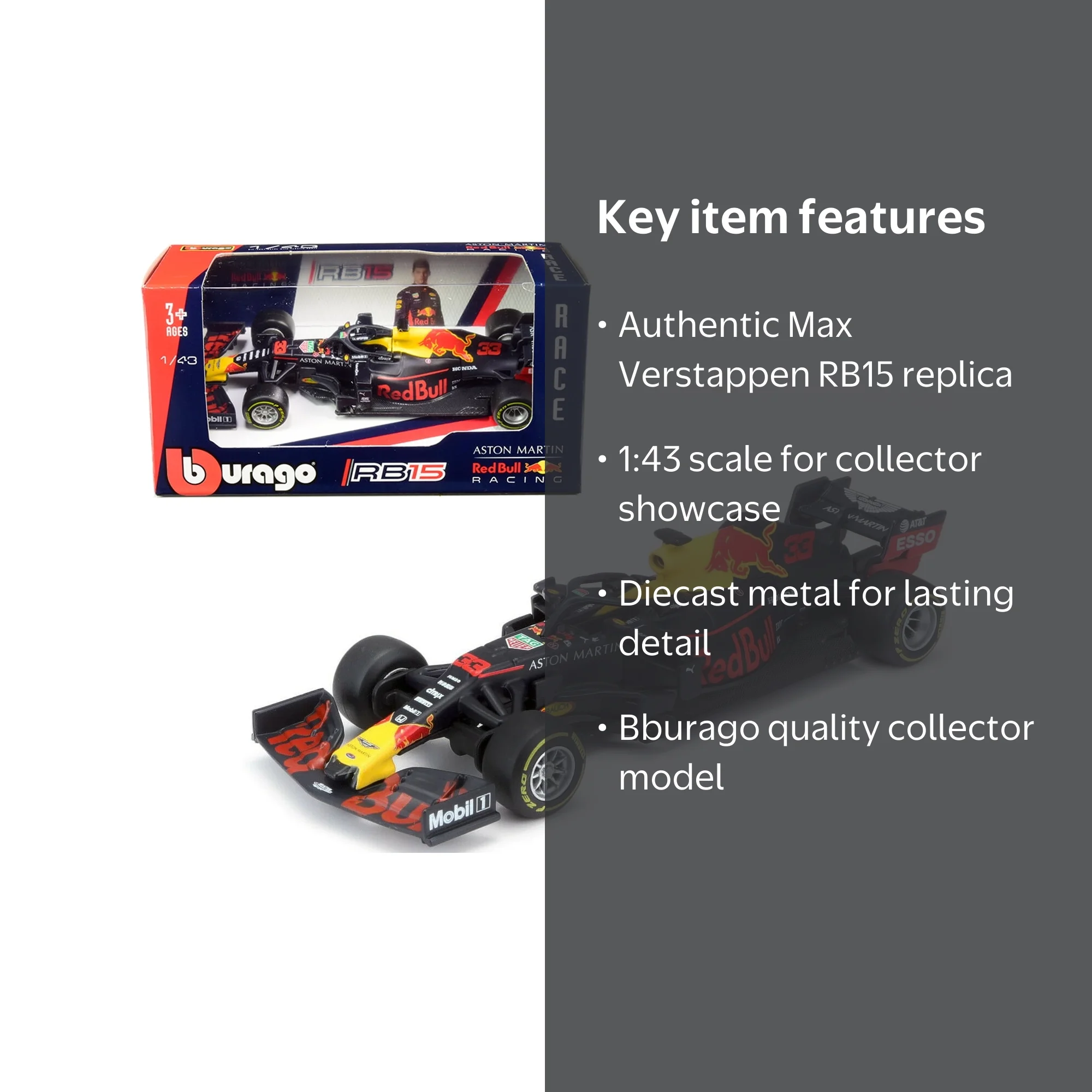 Bburago, Diecast Model Car, Aston Martin RB15 #33 Max Verstappen