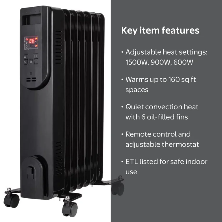 Perfect Aire 4016300 Black 1500W Digital Oil Filled Heater, 3