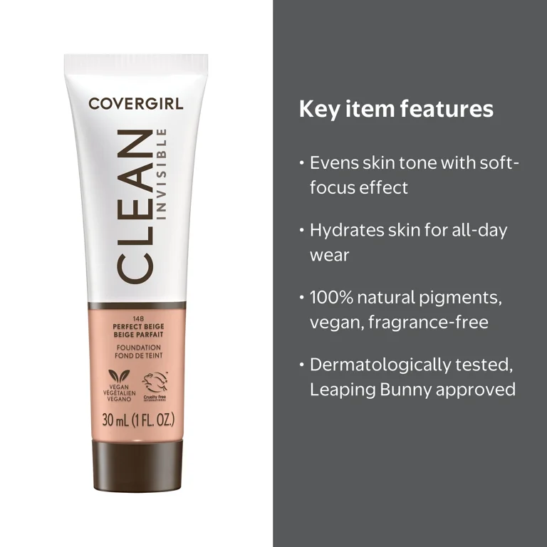 COVERGIRL Clean Invisible Liquid Foundation, 148 Perfect Beige