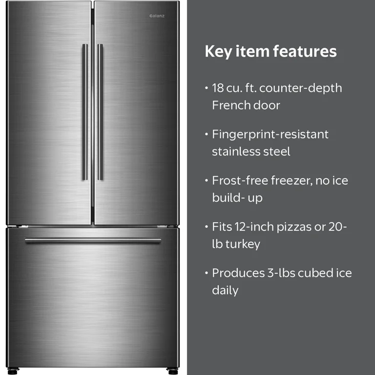 Galanz 18 Cu. Ft. 3-Door French Door Refrigerator with Ice Maker