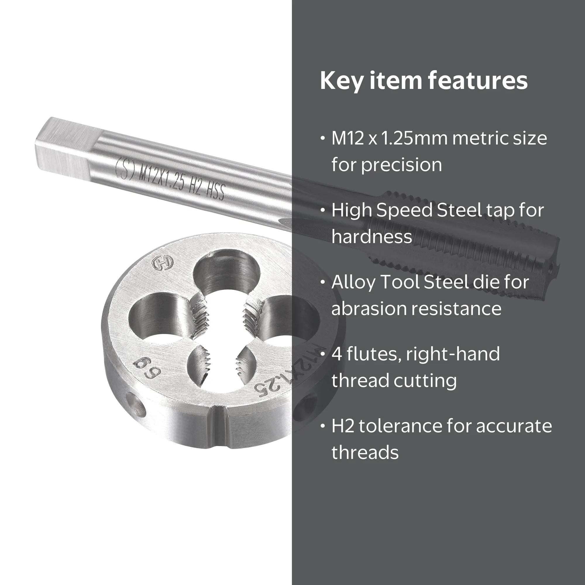 Uxcell M12 x 1.25mm Metric Tap and Die Set Machine Thread Tap with