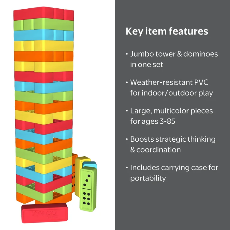 Waloo Tumble Tower Game and Reversible Dominoes Set, Jumbo