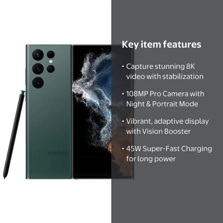 New Samsung Galaxy S22 Ultra 5G 128GB Factory Unlocked Green Cell