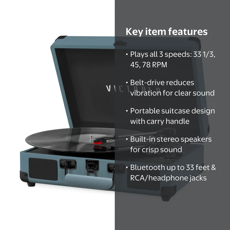 Victrola Vintage 3-Speed Bluetooth Portable Suitcase Record Player