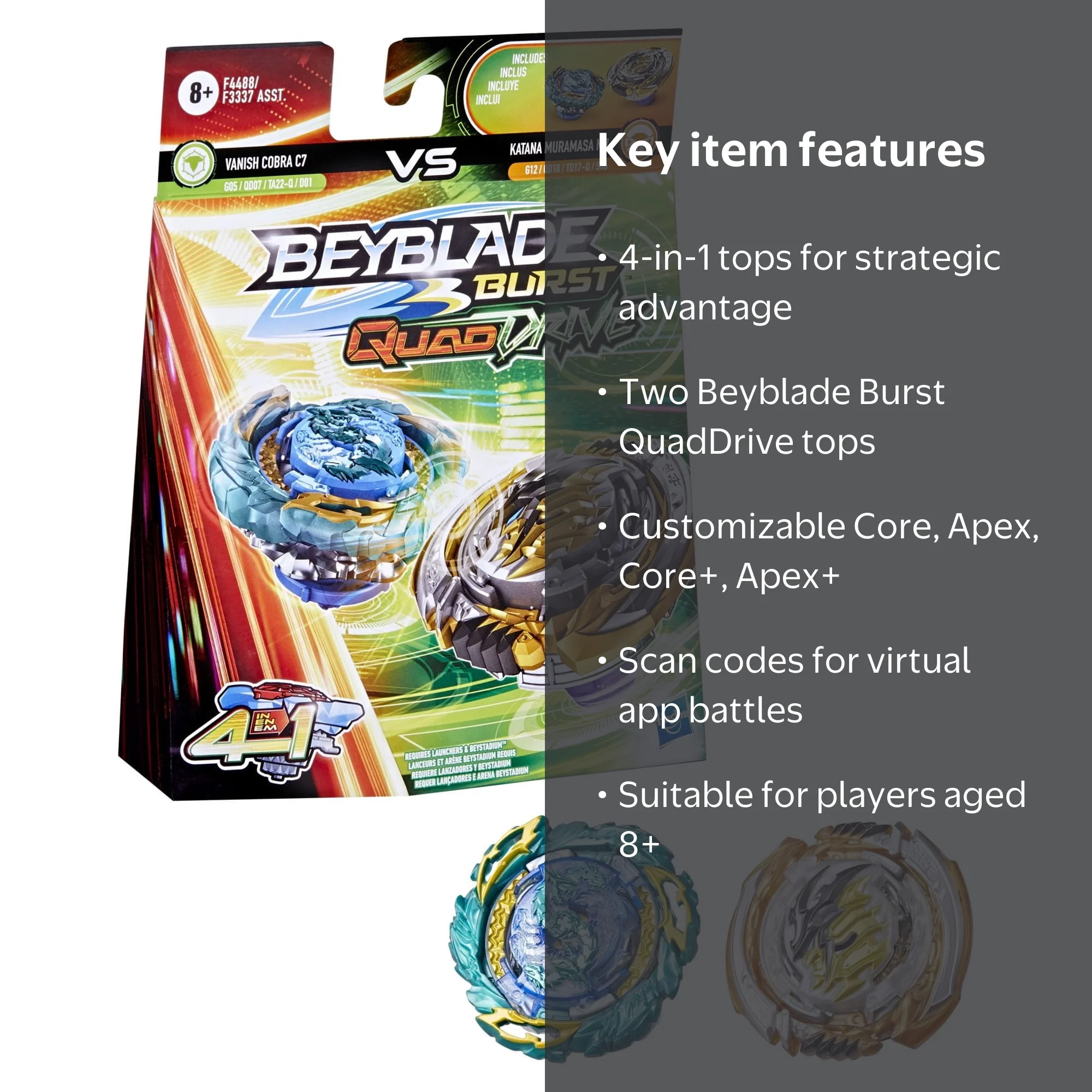 Beyblade Burst QuadDrive Katana Muramasa M7 and Vanish Cobra C7