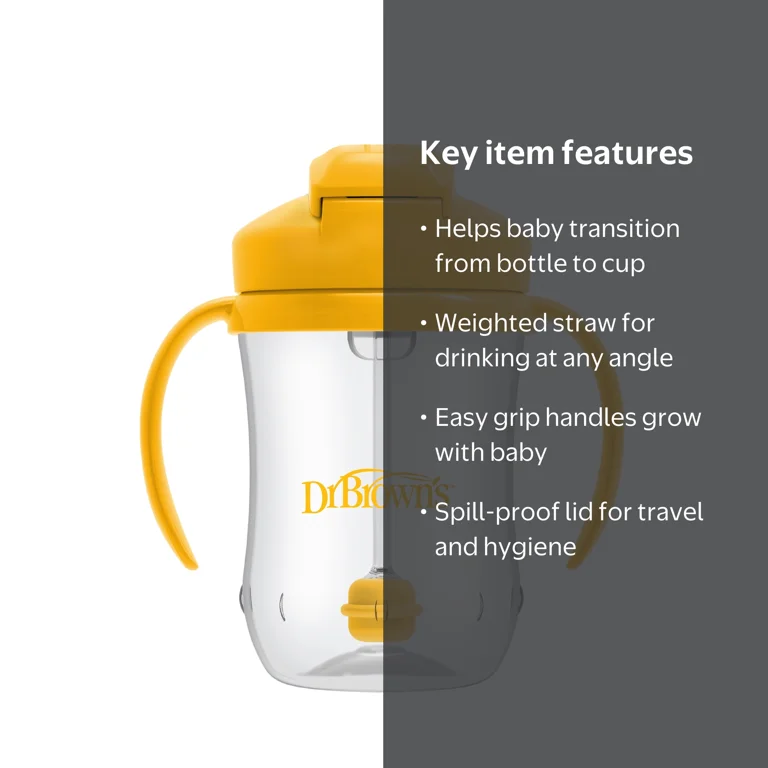 NIP ベビーナーサリー イエロー ヴィンテージ プラスチック ジャーセット Dr. Brown's Baby's First Straw Cup, 9oz, Weighted Straw Yellow
