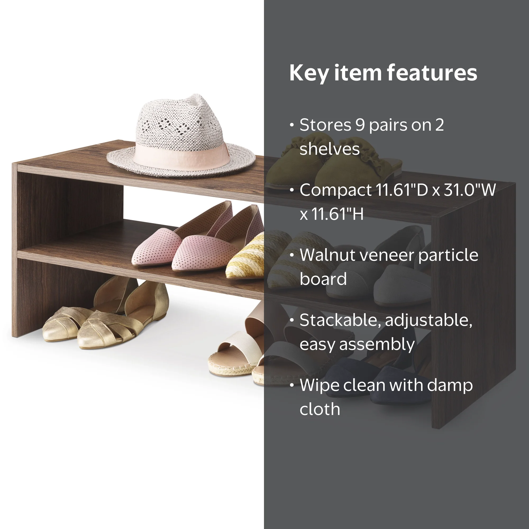 Whitmor Wood Stackable Shoe Rack - 2-Shelf - Home Decor - Walmart.com