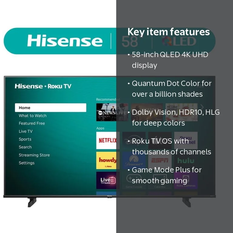 Hisense 58-Inch QD50 Series QLED 4K UHD Smart Roku TV (2026
