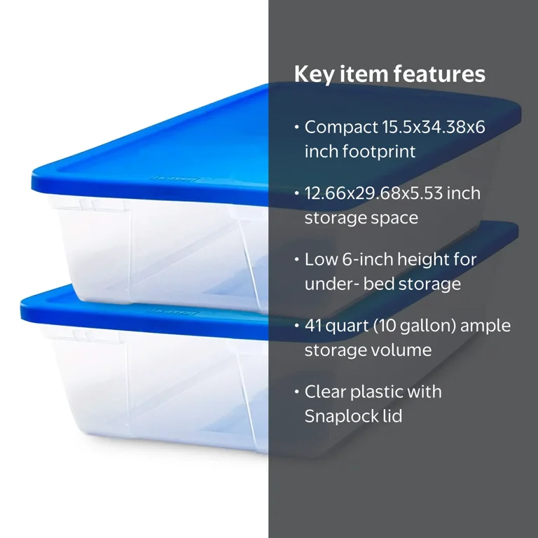 Homz Large Bin Seal Snaplock 41 Qt Stackable Plastic Storage