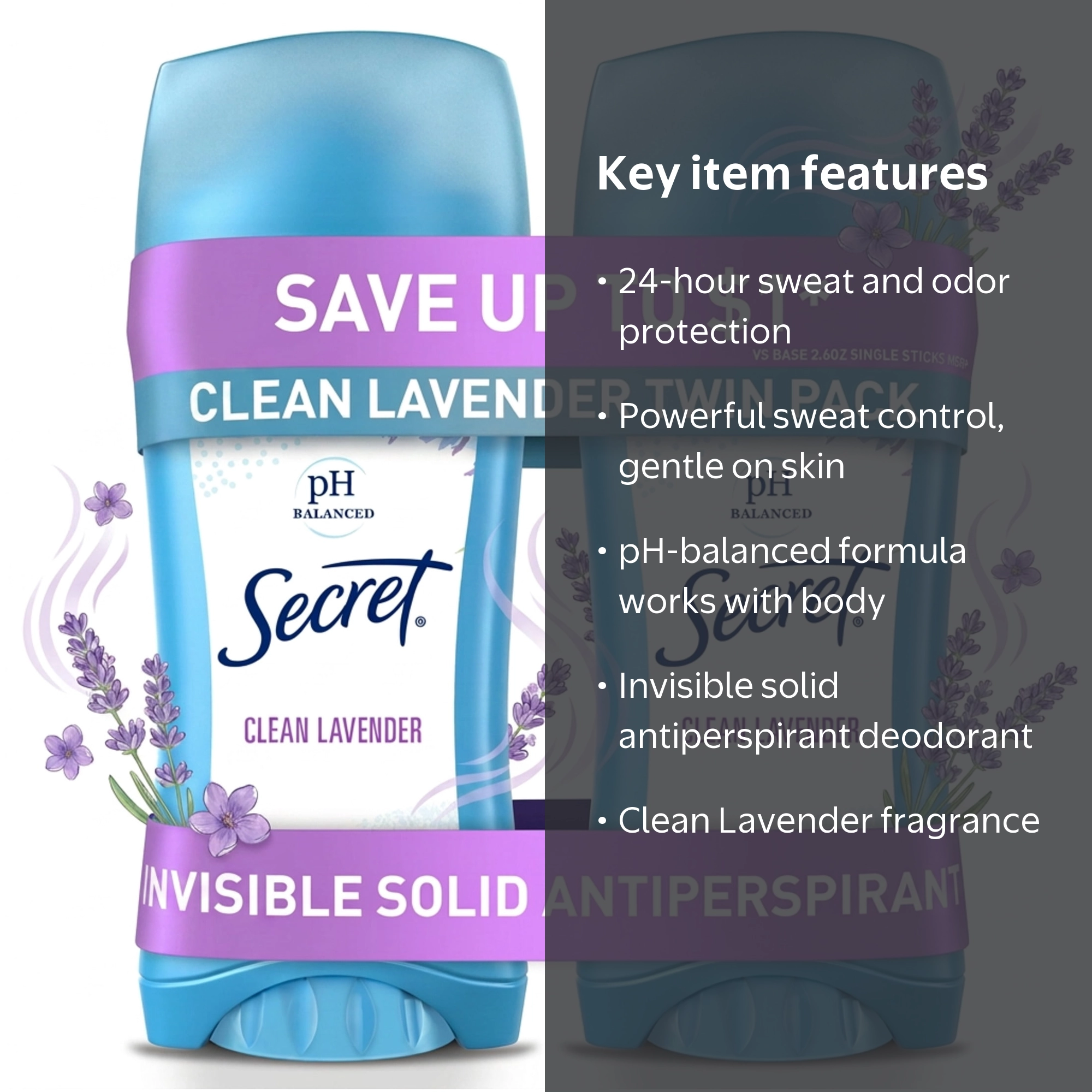 Secret, Invisible Solid Antiperspirant and Deodorant, 2.6 oz