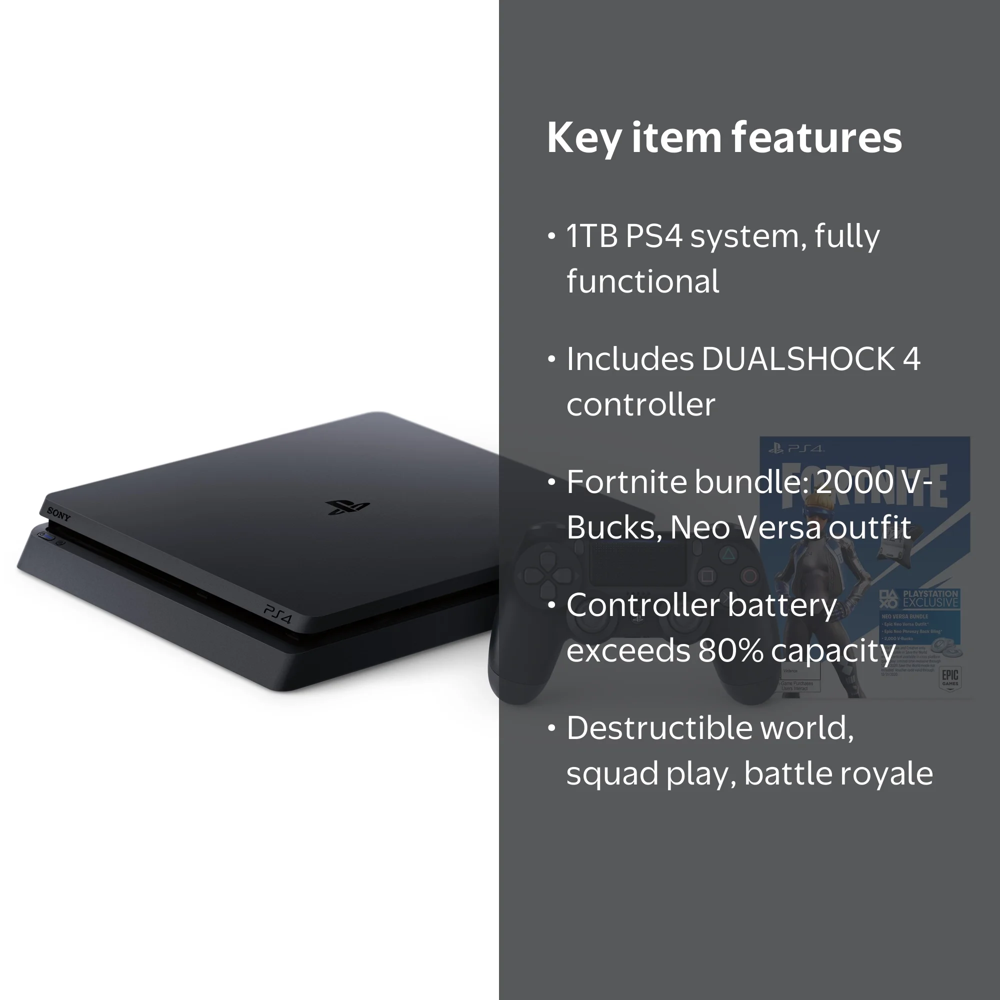Restored Sony PlayStation Slim 1TB Fortnite Neo Versa PS4 Bundle