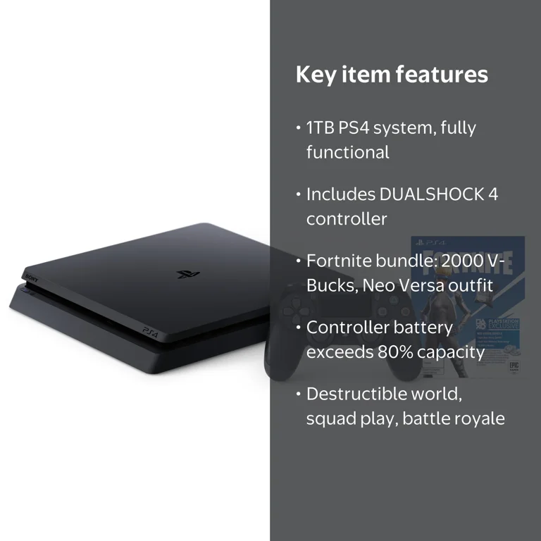 Restored Sony PlayStation Slim 1TB Fortnite Neo Versa PS4 Bundle