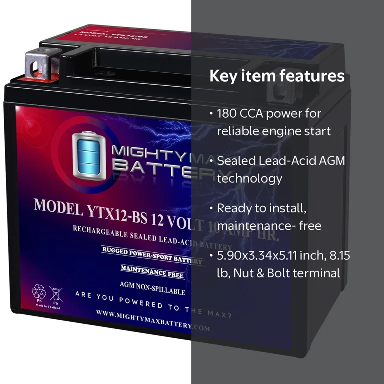 YTX12-BS 12V 10AH Battery for Suzuki VZ800 Boulevard M50 2005-2008