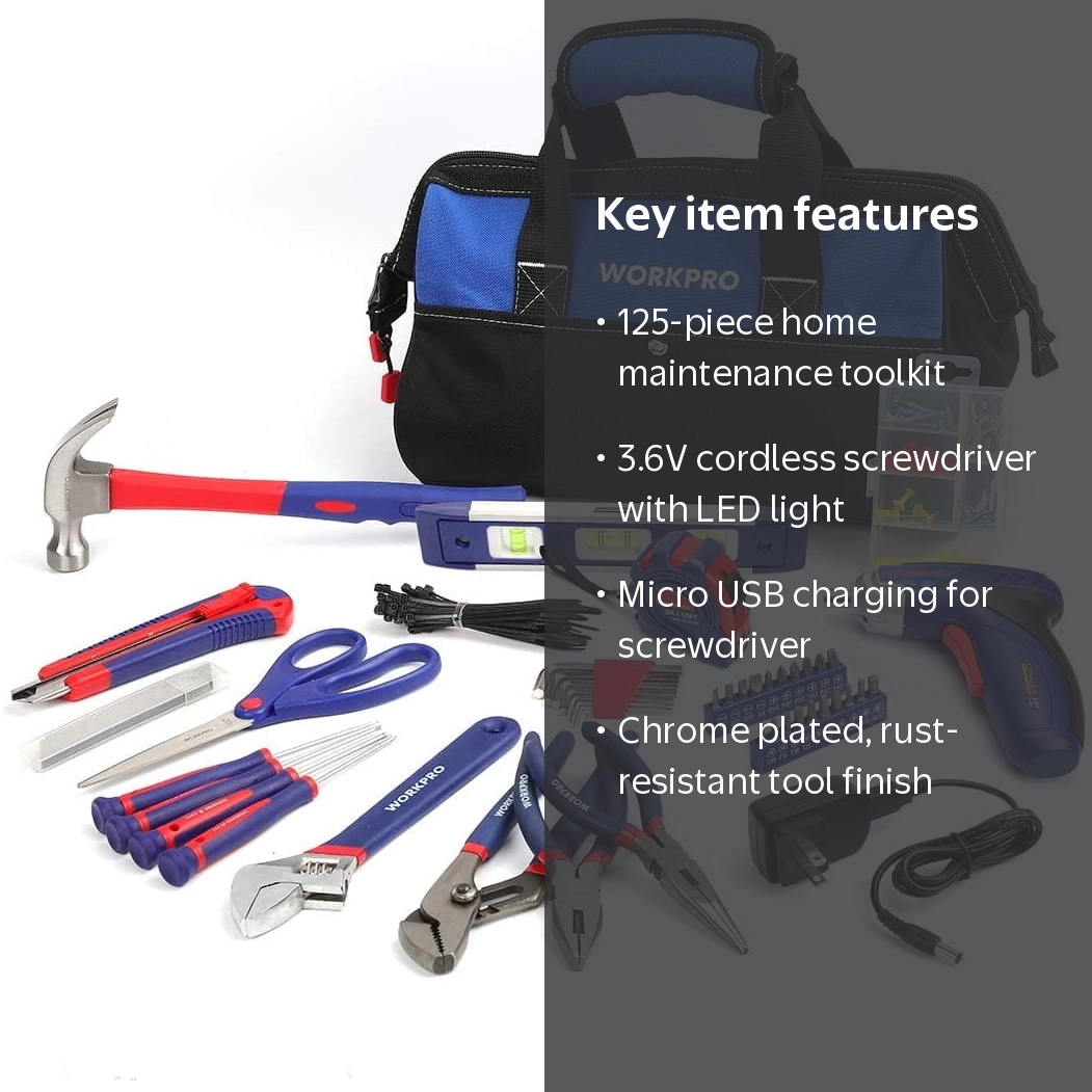 Free Shipping! WORKPRO 125-Piece Household Tool Kit with