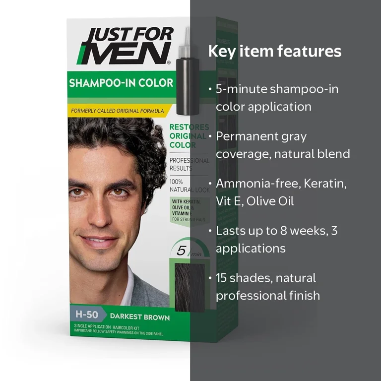 Just For Men, Shampoo-in Hair Dye, H-50 Darkest Brown, Gray