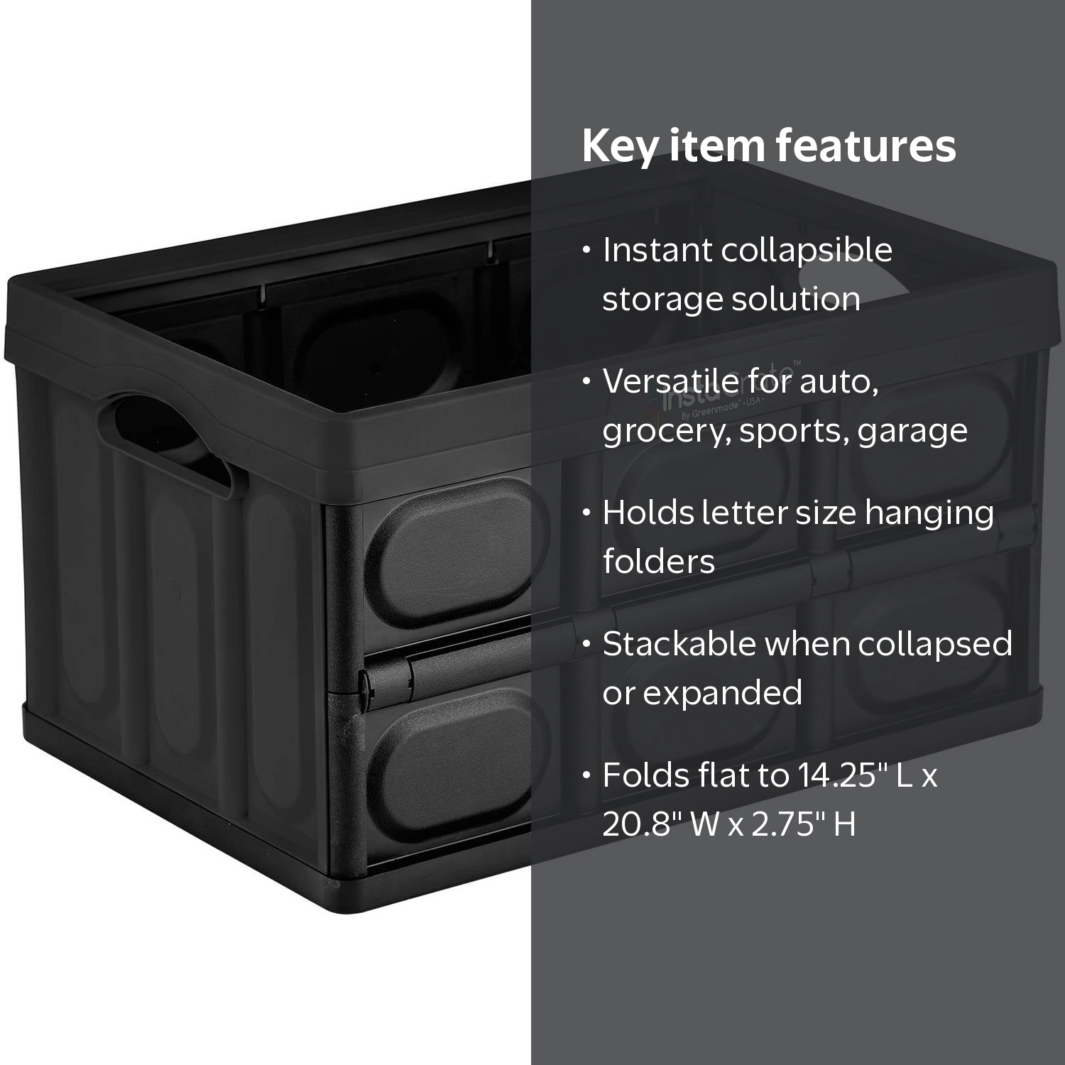 Greenmade Instacrate Black: Collapsible Storage Crate, Foldable