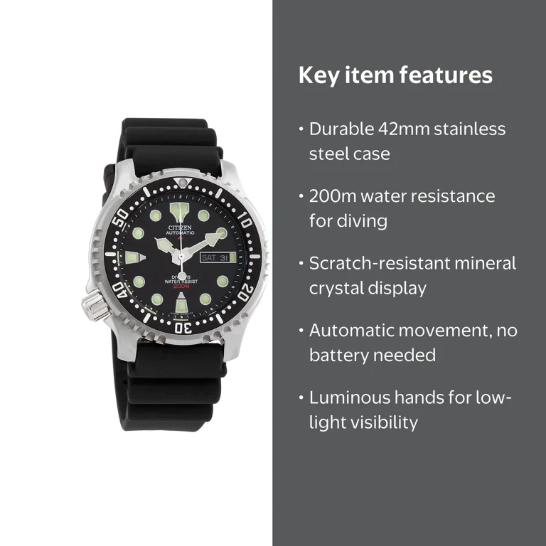 CITIZEN Men's Promaster Diver, Automatic, Luminous Hands, Black