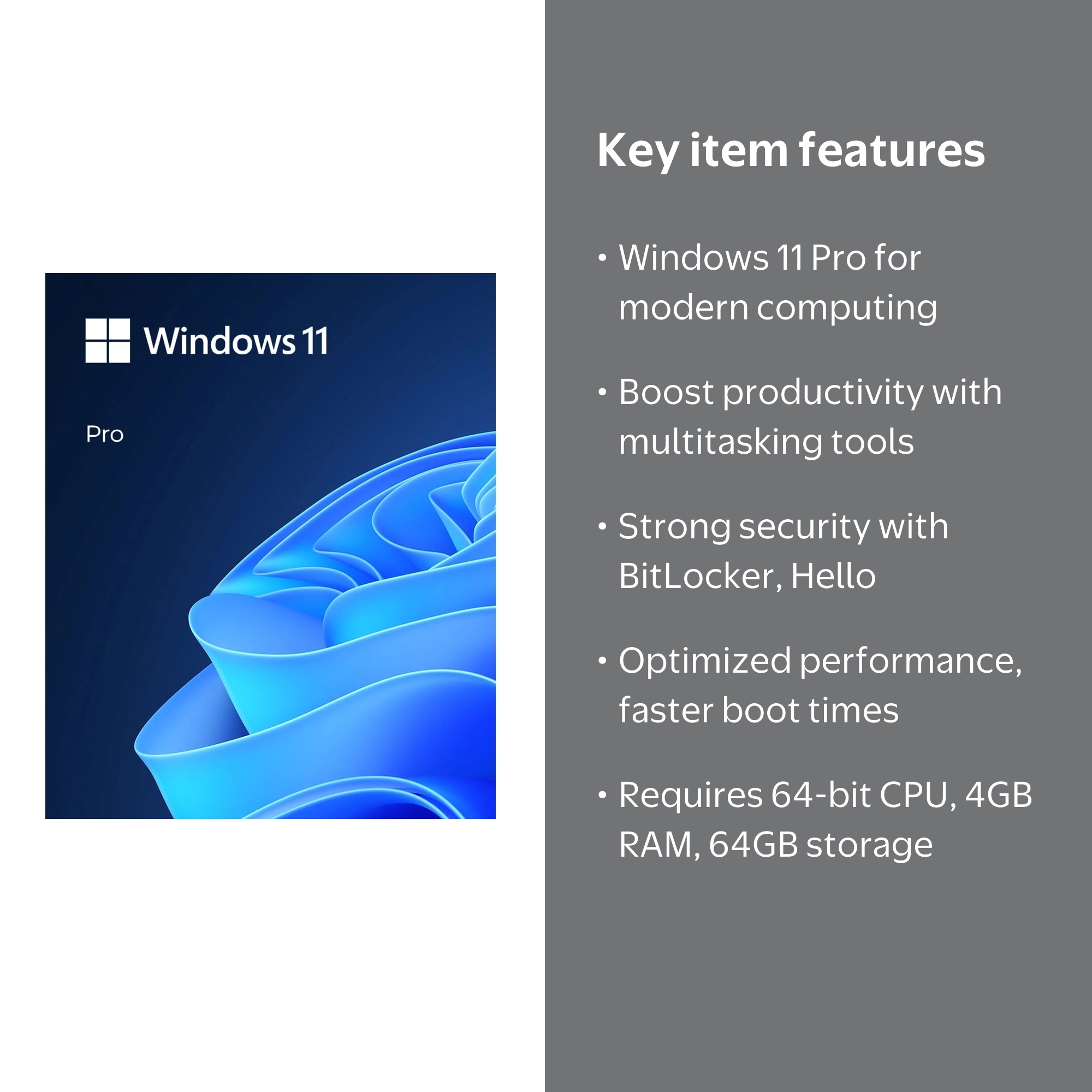 Microsoft Windows 11 Pro, USB Installation, 64-BIT, 1 User
