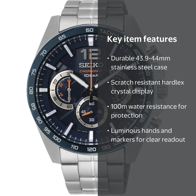 Seiko, Men's Watch, SSB345, Blue Dial, Chronograph, Quartz