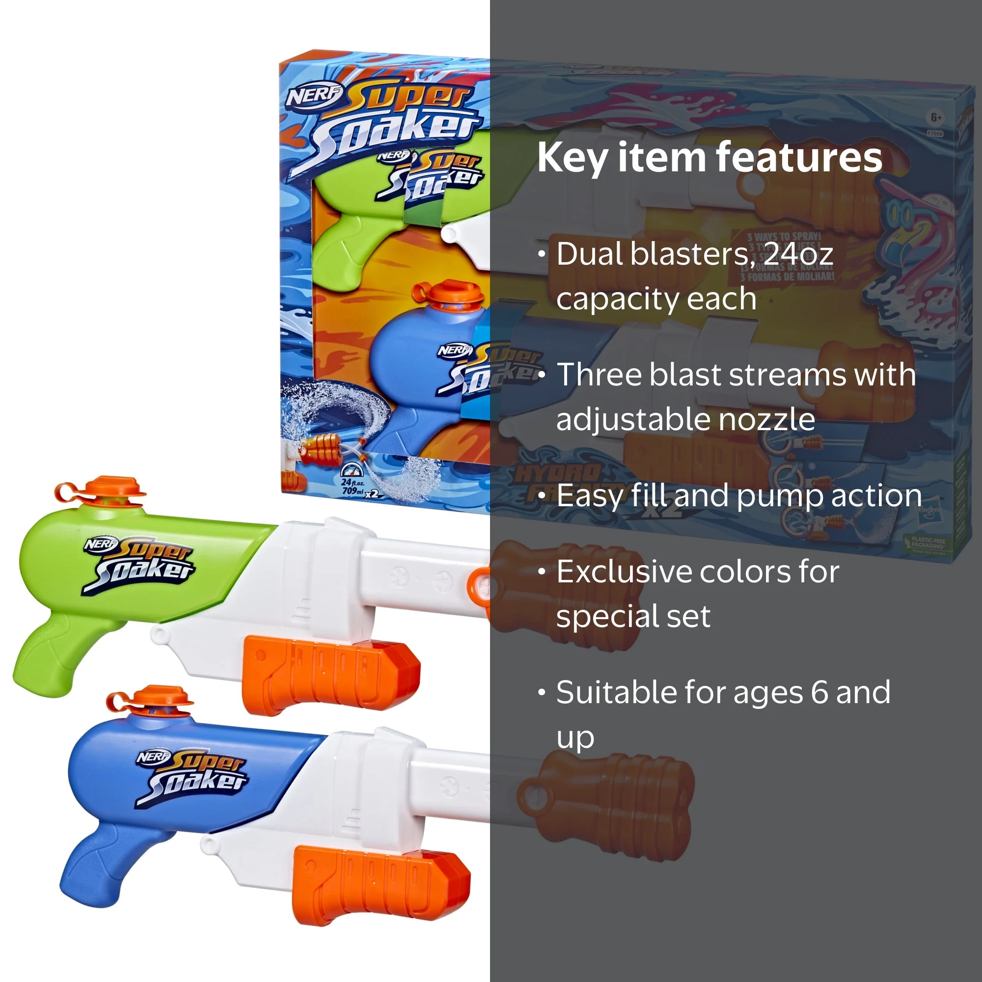 Nerf Super Soaker Hydro Frenzy Water Blaster 2 pack, 3-in-1