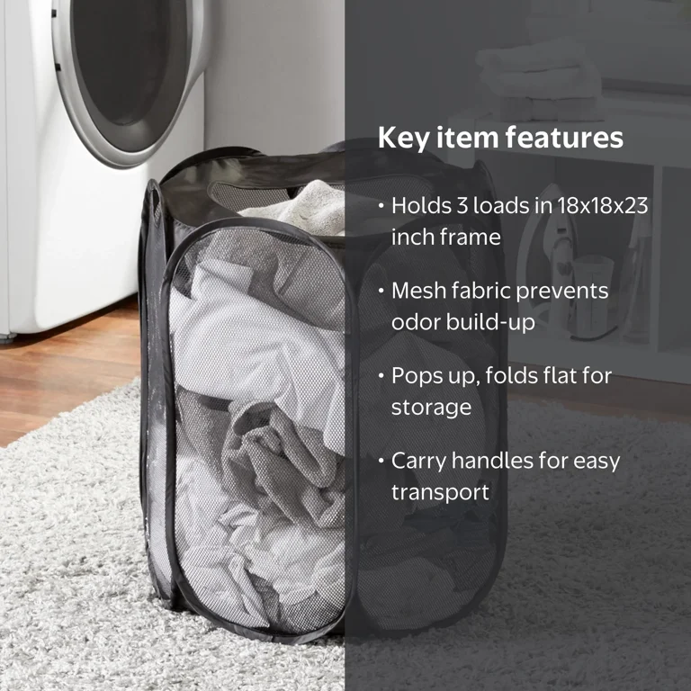 Mainstays Hexagon Pop Up Hamper Black Mesh Garage and Home
