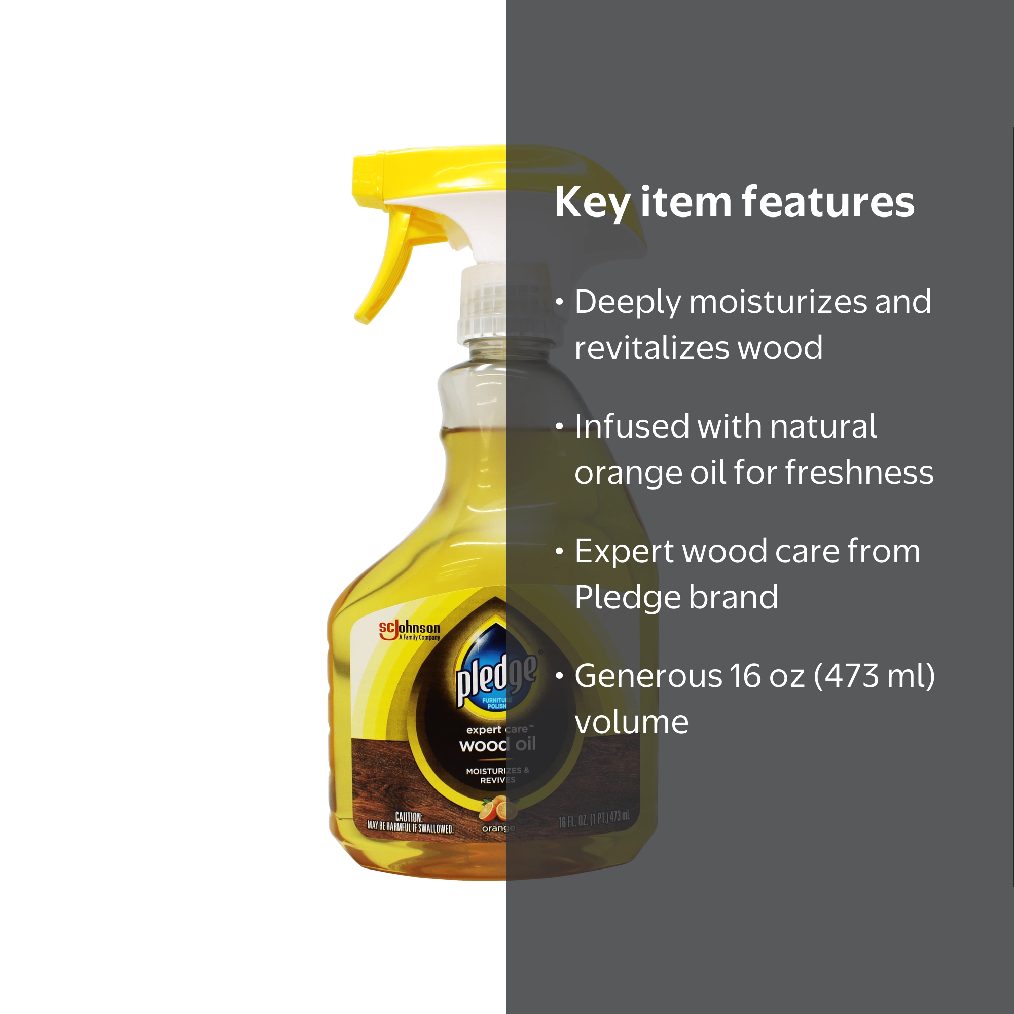 Pledge Wood Oil, 16 oz, Trigger Spray, Orange Scent, Moisturizes