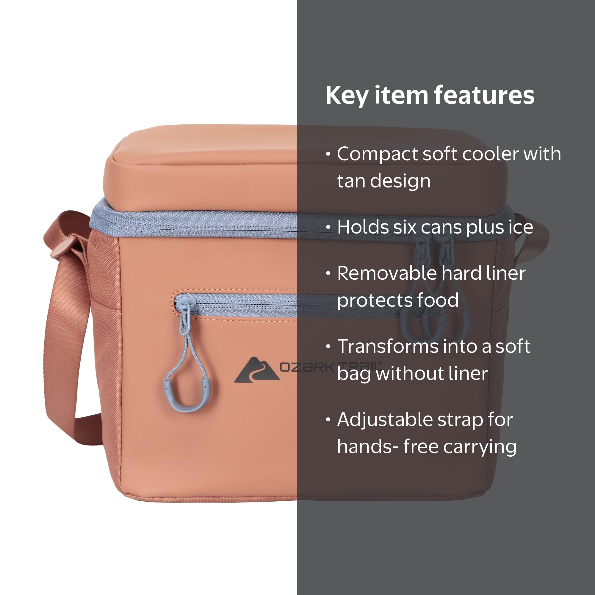 Ozark Trail Tan 6-Can Soft-Sided Cooler with Removable Hard Liner