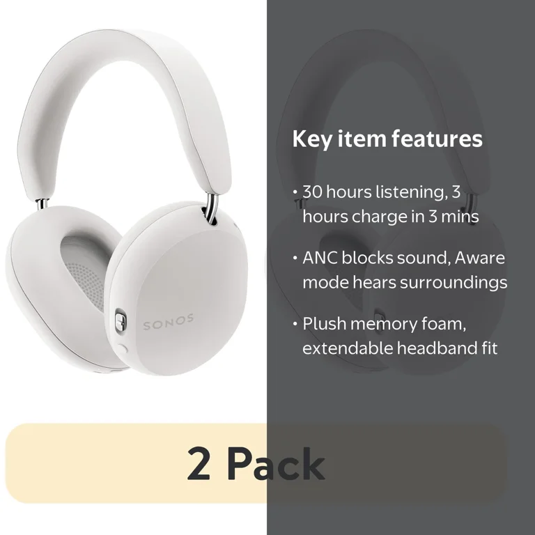 2 pack) Sonos Ace Wireless Noise Canceling Over Ear Headphones