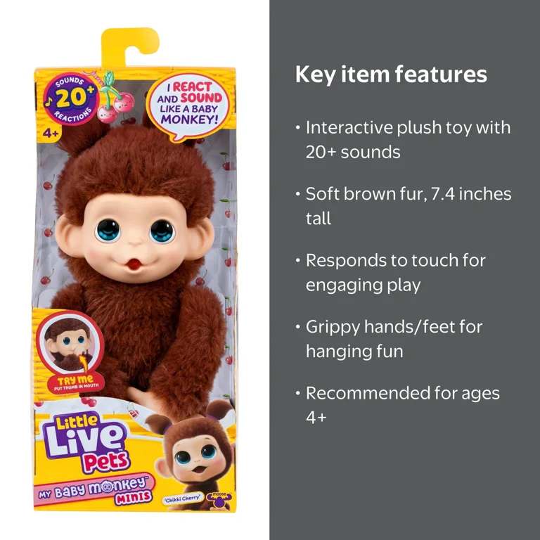 Little Live Pets Baby Monkey Minis – Chikki Cherry. Interactive