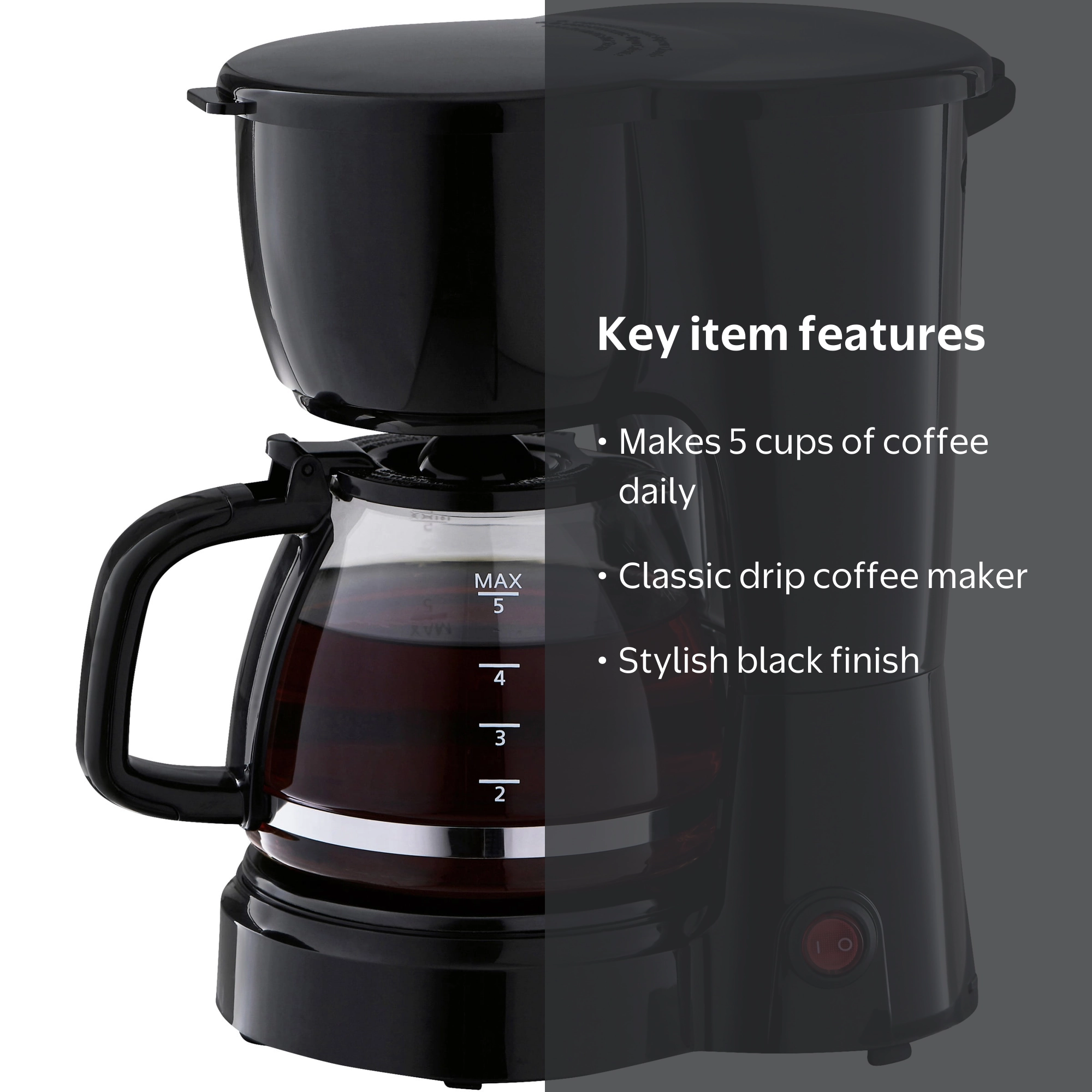 Mainstays 5 Cup Coffee Maker, Black - Walmart.com