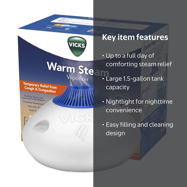 【新品未使用】加湿器VICKS Warm Steam Vaporizer Vicks Warm Steam Vaporizer with Nightlight (Pack of 2) - Walmart.com