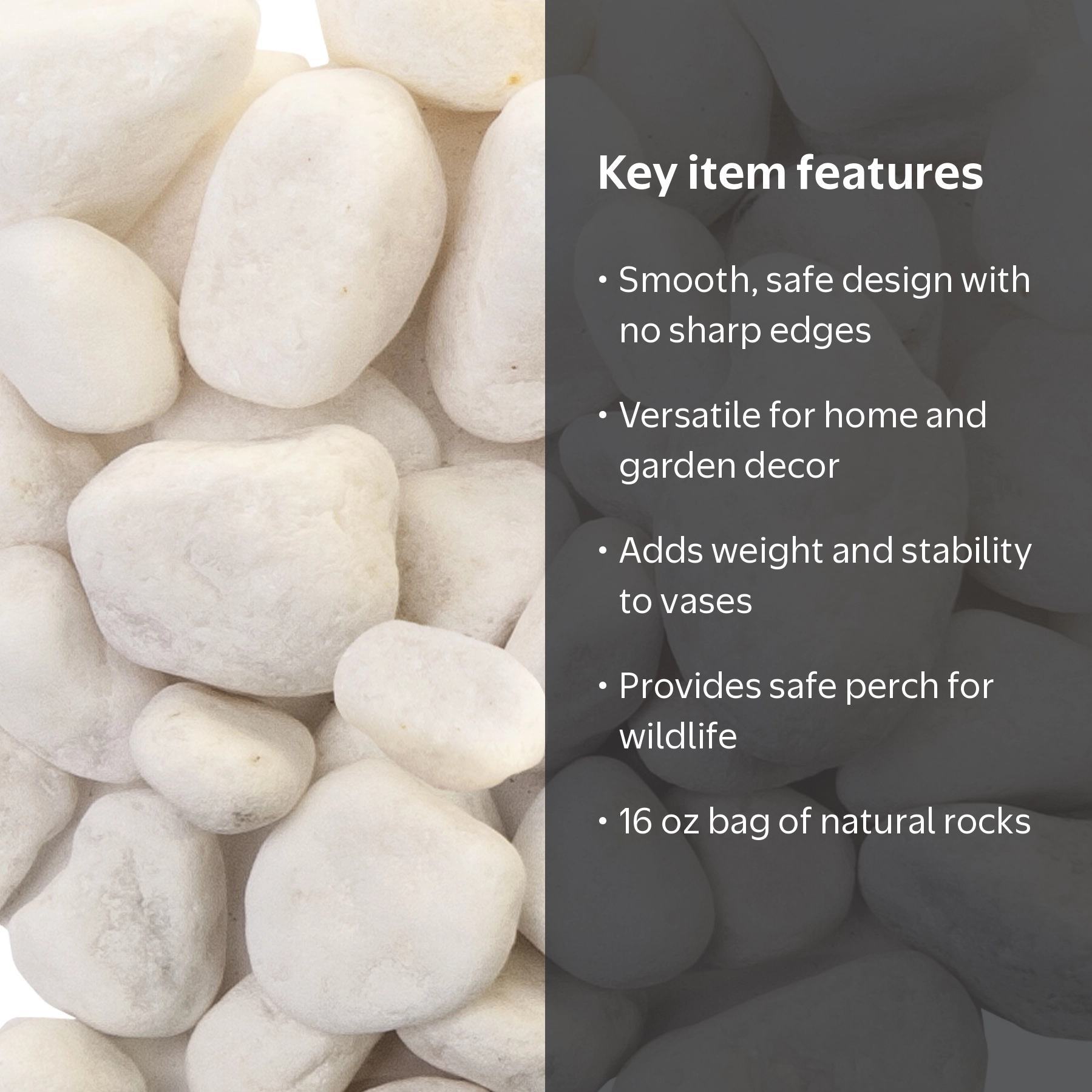 Akasha Decorative White Natural Rocks, 16 oz, Pebbles for Plants