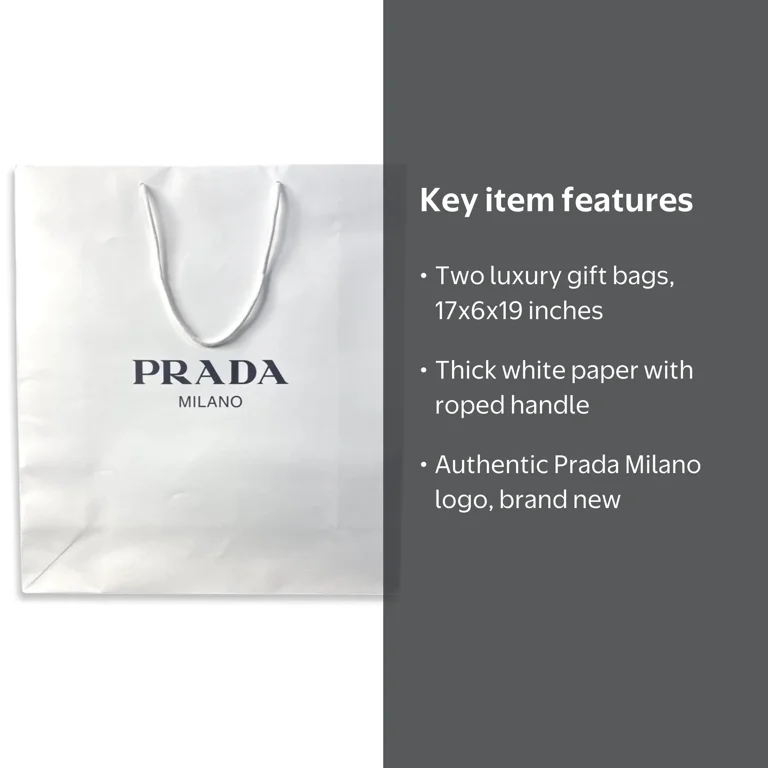 Prada Logo White Paper Designer Shopping Gift Bag Large Set of 2