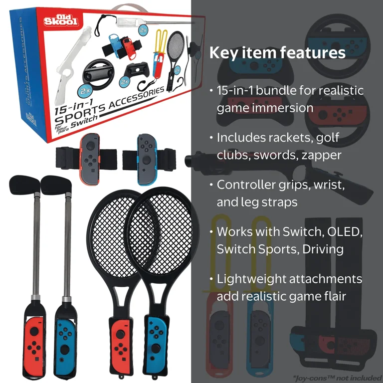 Old Skool, Switch Sports Accessories Bundle, 15 in 1 Accessories