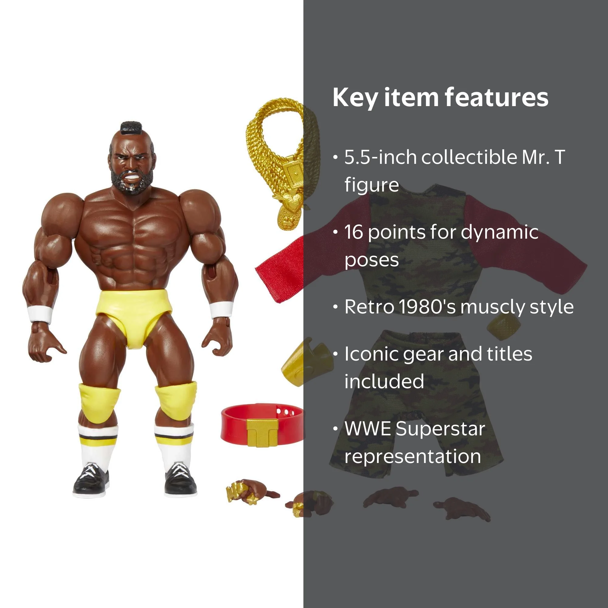 WWE Retro Style Mr. T Action Figure, 1980s-Inspired Look with