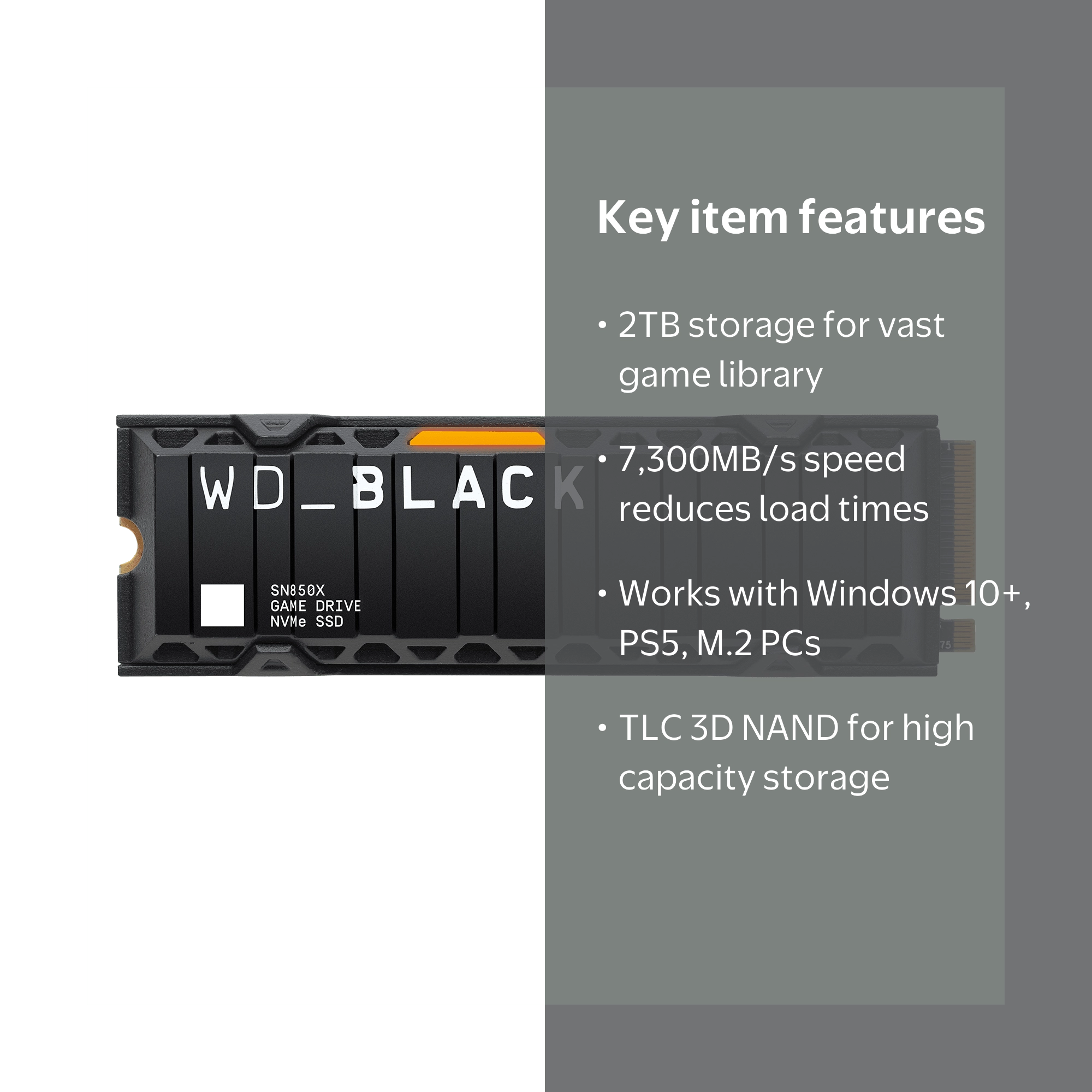 WD BLACK, NVMe SSD, 2TB SN850X, Internal Gaming Drive with