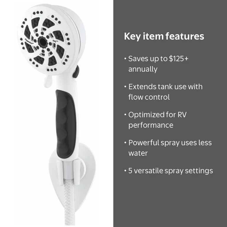 Oxygenics Fury RV 5-Setting Handheld Showerhead with 72-Inch Hose