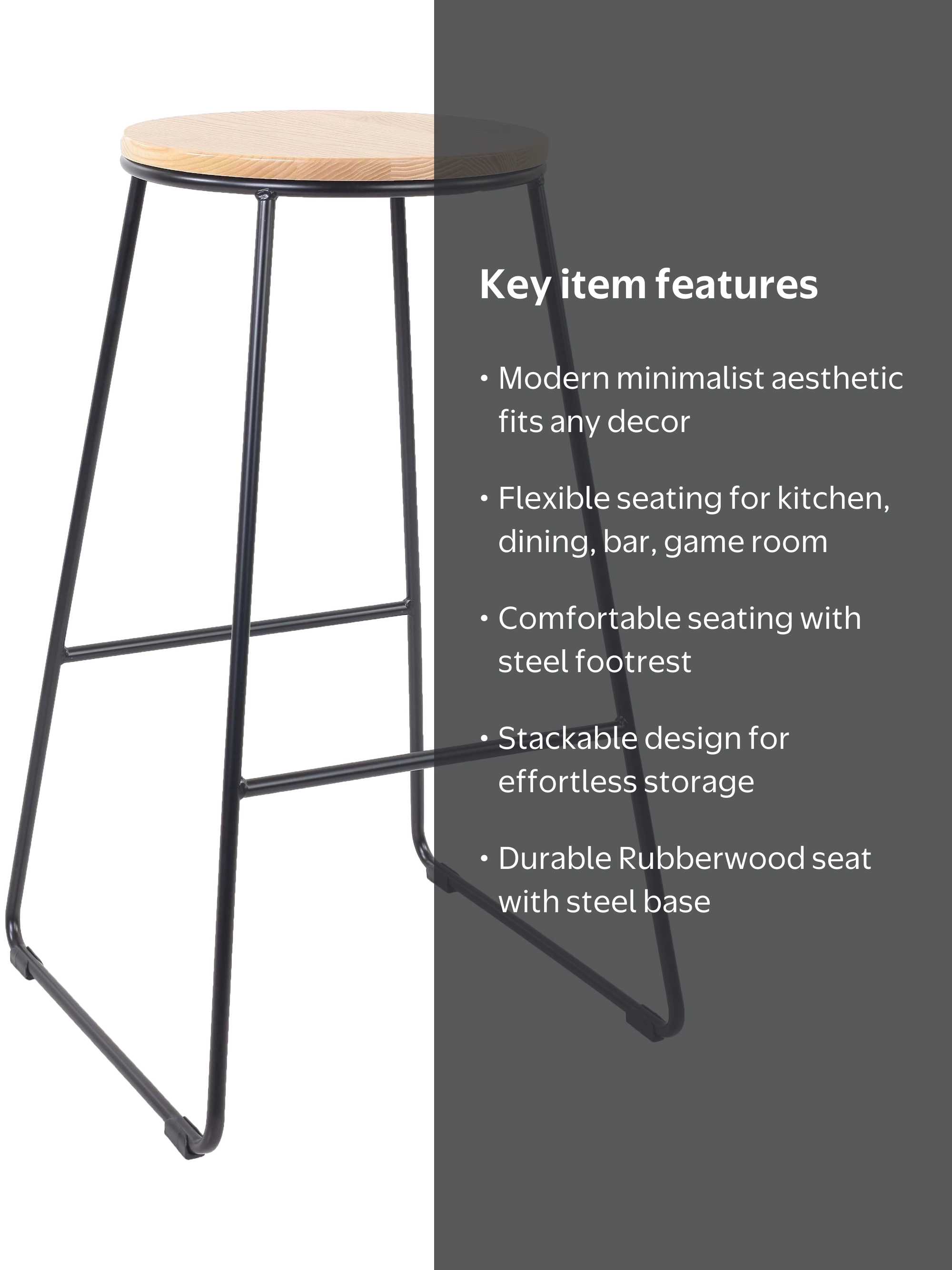 BAR　LDS／MZ BLK M Mainstays 28 Inch Backless Stool Black Metal Base with Natural