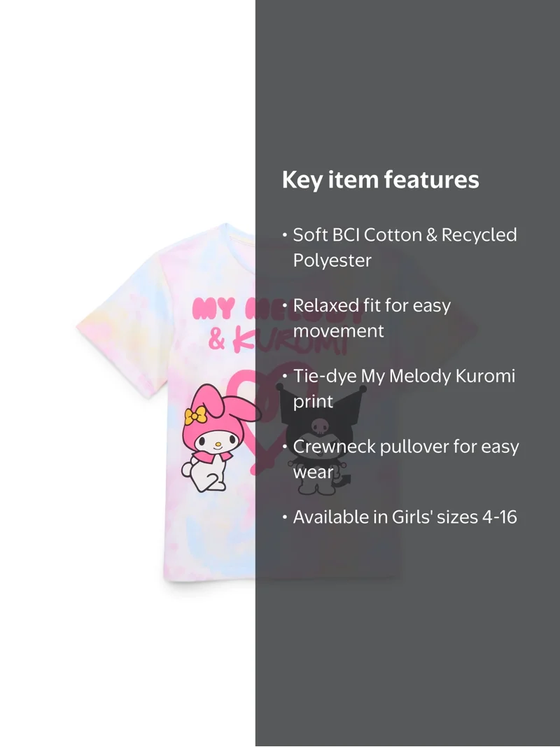 My Melody and Kuromi Girls Short Sleeve Graphic T-Shirt, Sizes 4