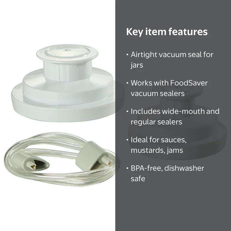 FoodSaver Mason Vacuum Jar Seal Kit with Tight Food Lid, Wide