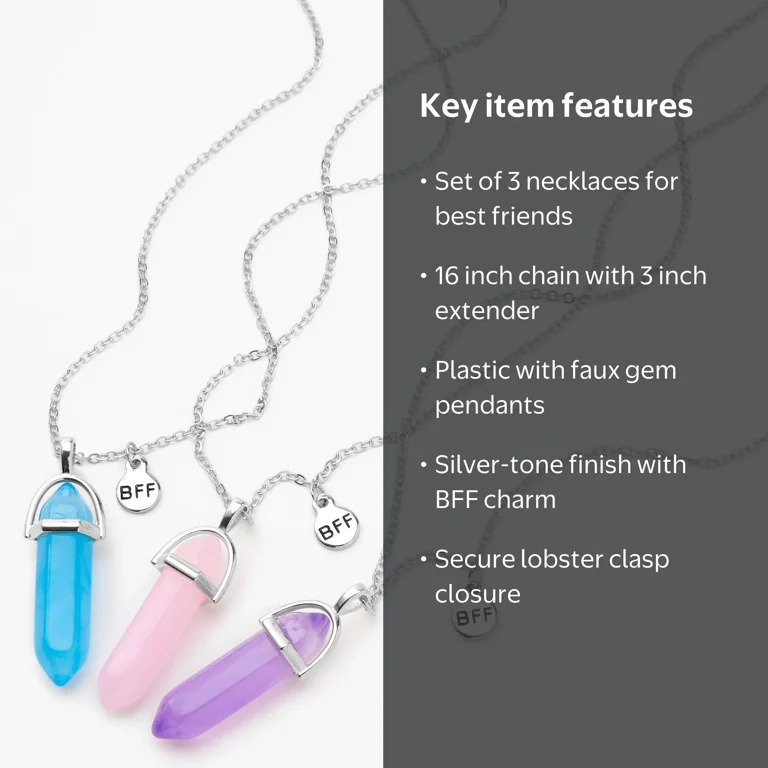 Claire's Silver Best Friends Colorful Pendant Necklaces - 3 Pack