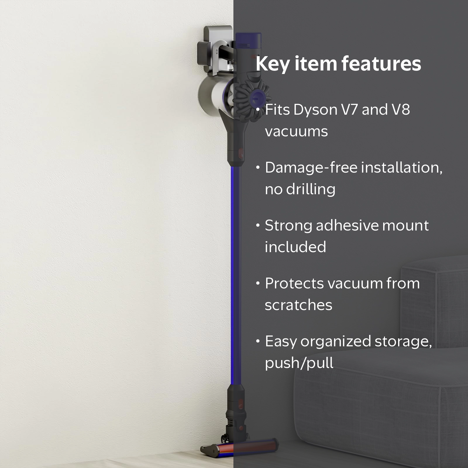 Liboer Dyson V7 V8 Wall Mount Stand, No Drilling Installation, 3M