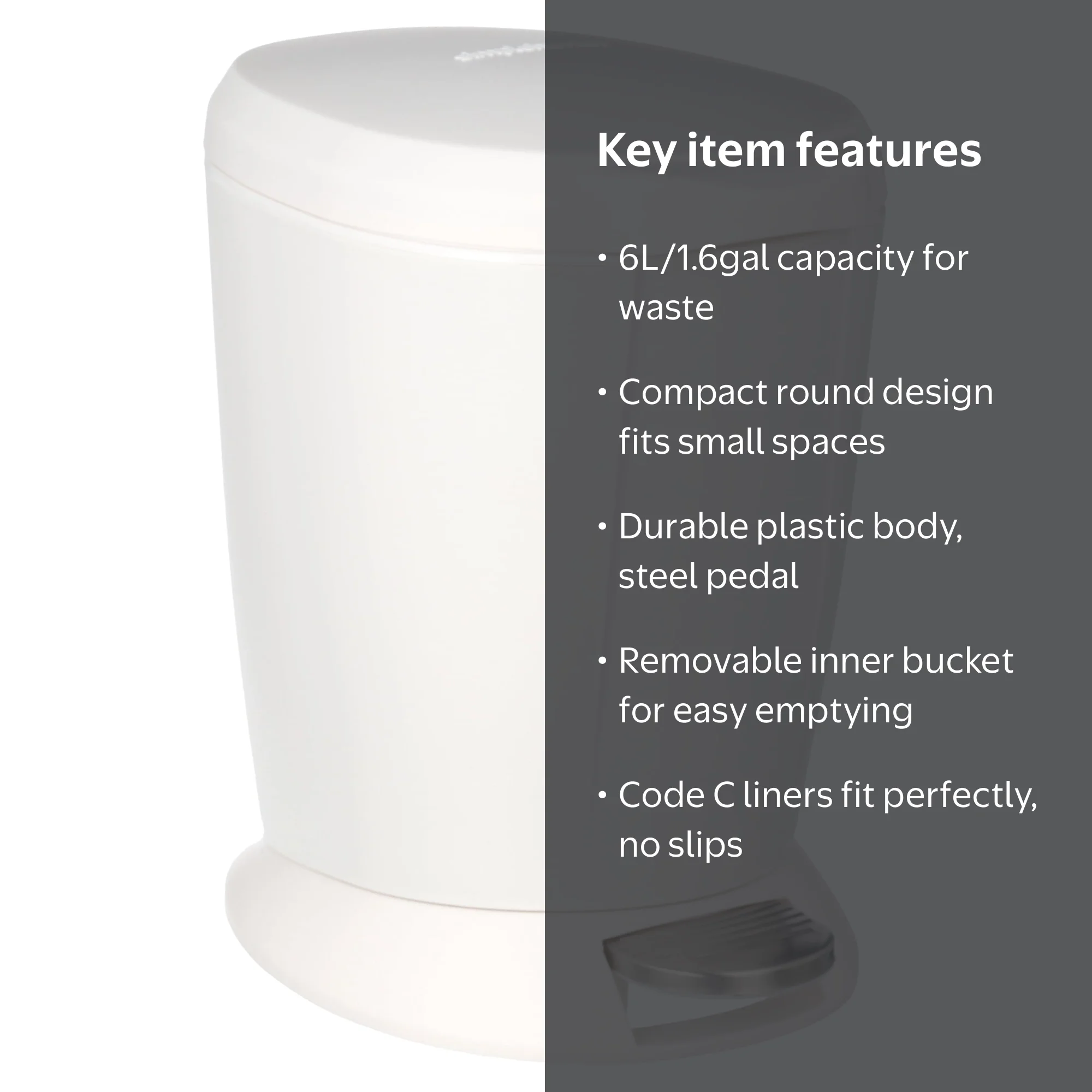 simplehuman Compact Round Bathroom Step Trash Can, 6 Liter / 1.6